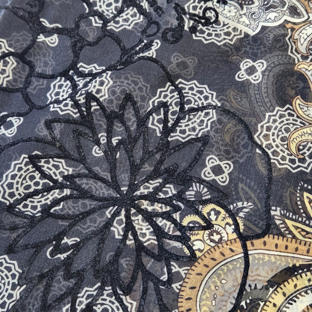 Hale Bob Lounge XS Black Paisley Beaded Sheer Silk Blouse Flowy Velvet Embossed - Picture 9 of 11